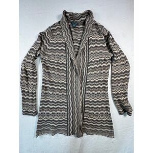 Griffen Cashmere Cardigan Womens XL Brown Zig Zag‎ Open Front 100% Cashmere